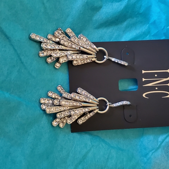 NWT INC Silver & Crystal Dangle Earrings - Picture 2 of 4
